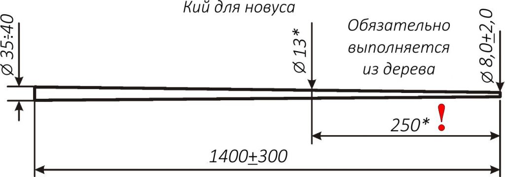 Размеры кия для новуса.