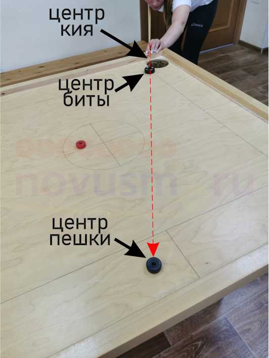 Удар кием совмещаем 3 точки